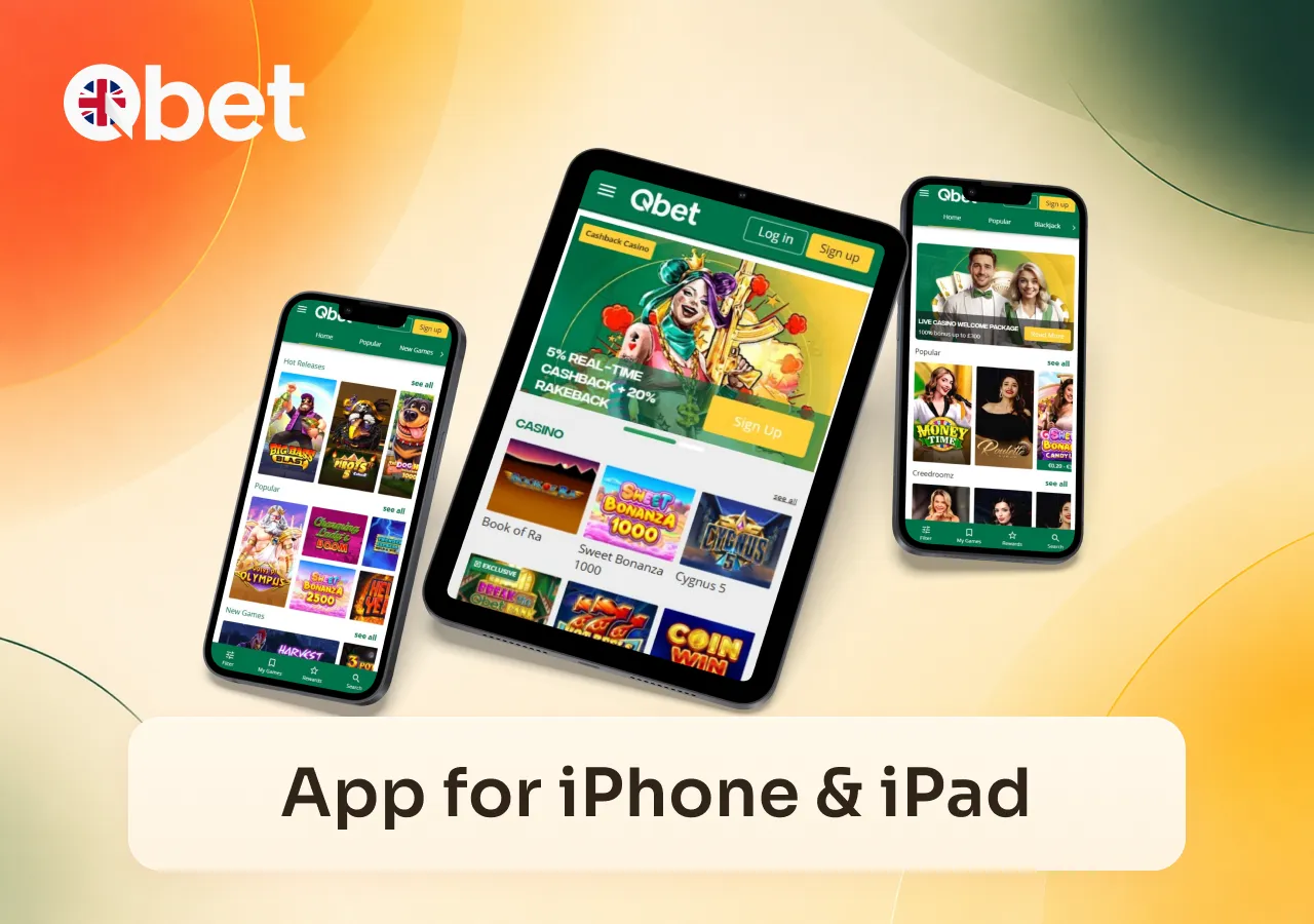 The app works across Apple devices, showing casino games, slots and live gaming on iPhone and iPad.